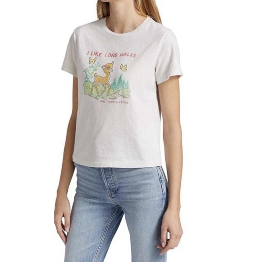 Re/Done White Graphic Tee with Deer Print